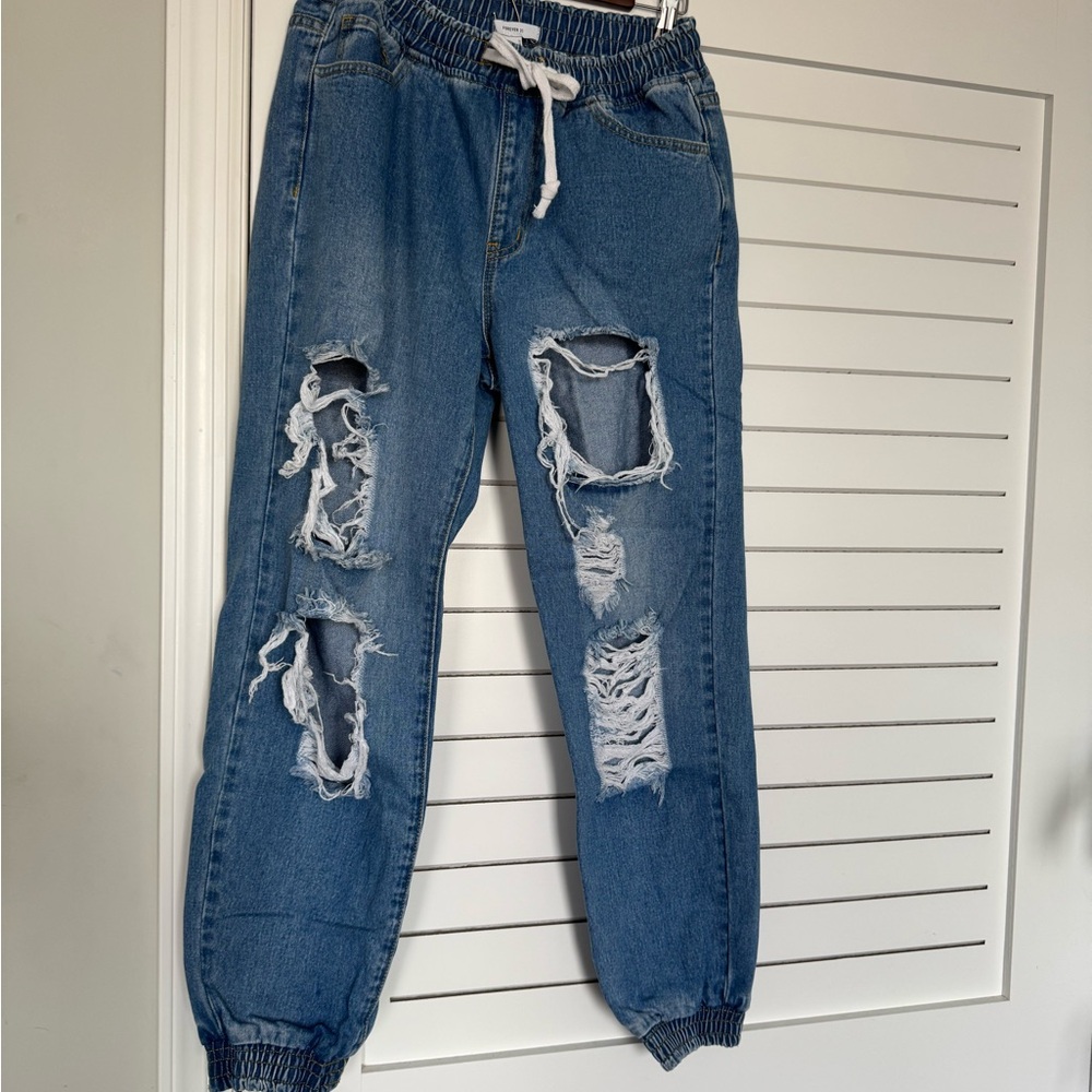 Forever 21 Distressed Denim Joggers